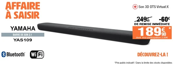 YAMAHA Barre de son barre avec caisson intégré - YAS109