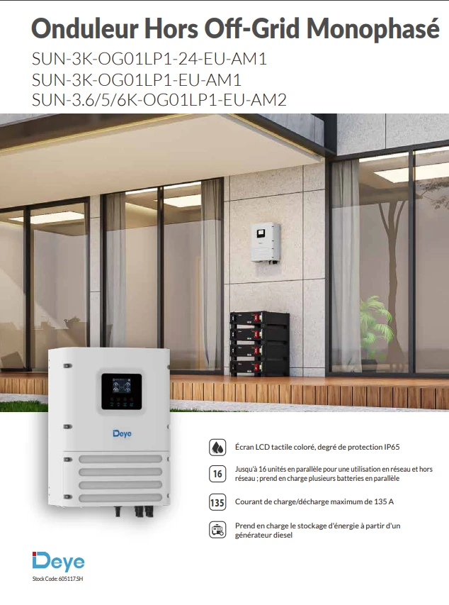 Kit site isolé DEYE 3.6 kw  + 1 batterie 15kwh  prémonté sur fibroflam twin + 6 panneauw 500wc  bourgeois global
