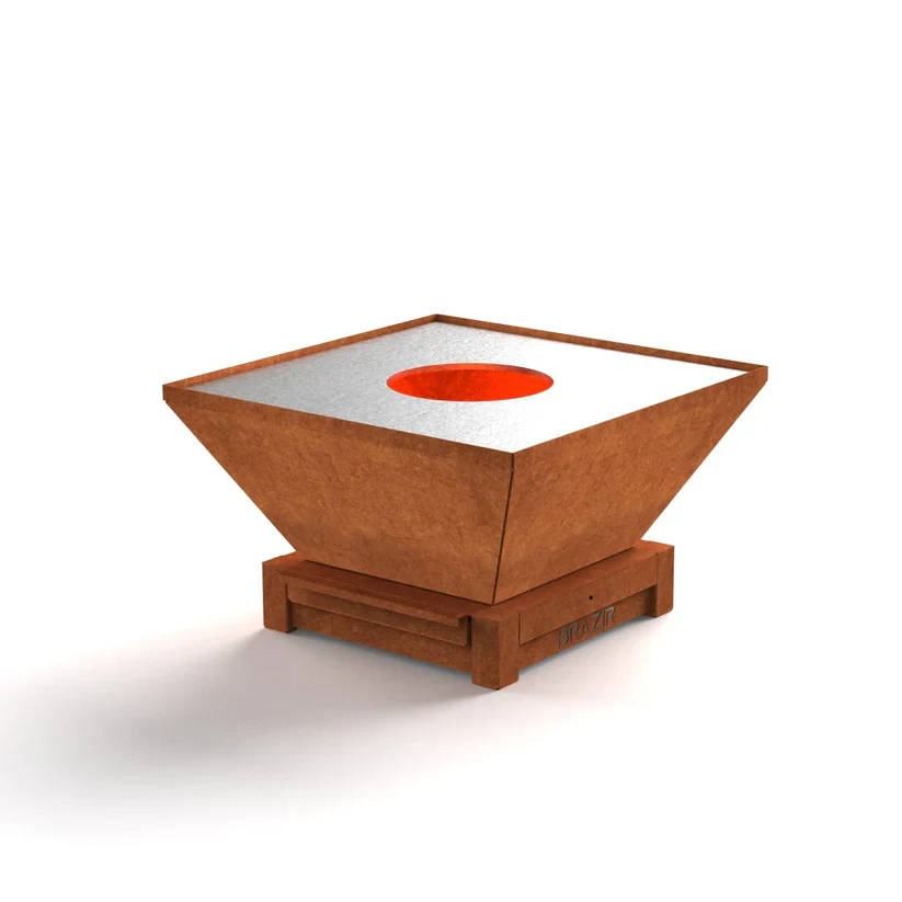 Brasero-Plancha  640 mm : carré avec socle taille S - Finition Rouille - Idéal jusqu'à 7 convives