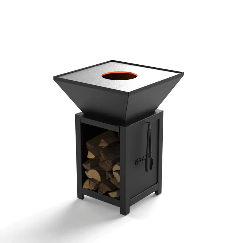 Brasero-Plancha 640 mm : Carré avec socle taille M - Finition Noire : peinture thermolaquée haute température - Idéal jusqu'à 7 convives