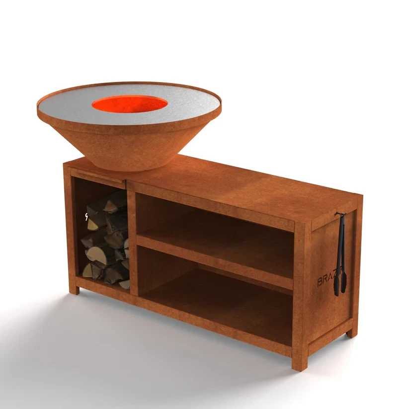 Brasero-Plancha 840 mm : Rond avec socle taille XL - Finition Rouille - Idéal de 8 à 15 convives