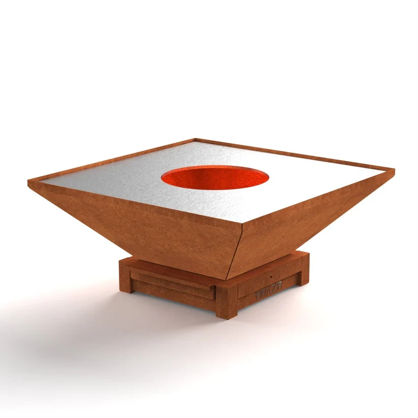 Brasero-Plancha 840 mm : Carré avec socle taille S - Finition Rouille - Idéal de 8 à 15 convives