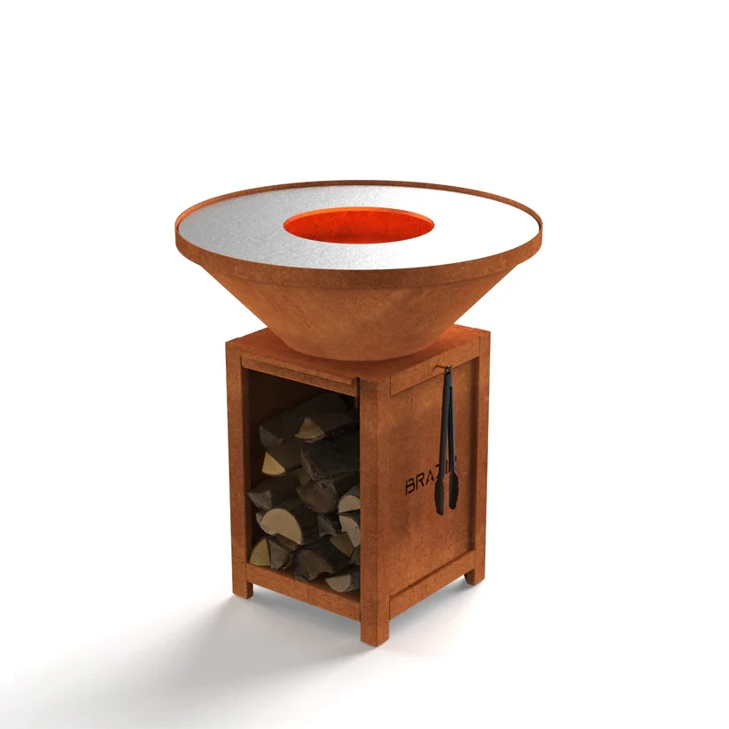 Brasero-Plancha 840 mm : Rond avec socle taille M - Finition Rouille - Idéal de 8 à 15 convives