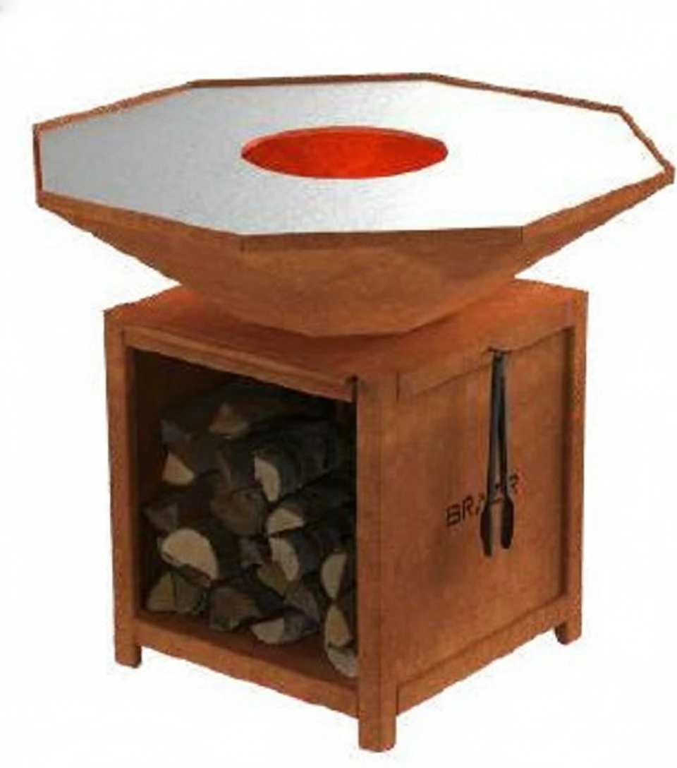 Brasero-Plancha 1040 mm : Octogonal avec socle taille L - Finition Rouille - Idéal de 16 à 30 convives