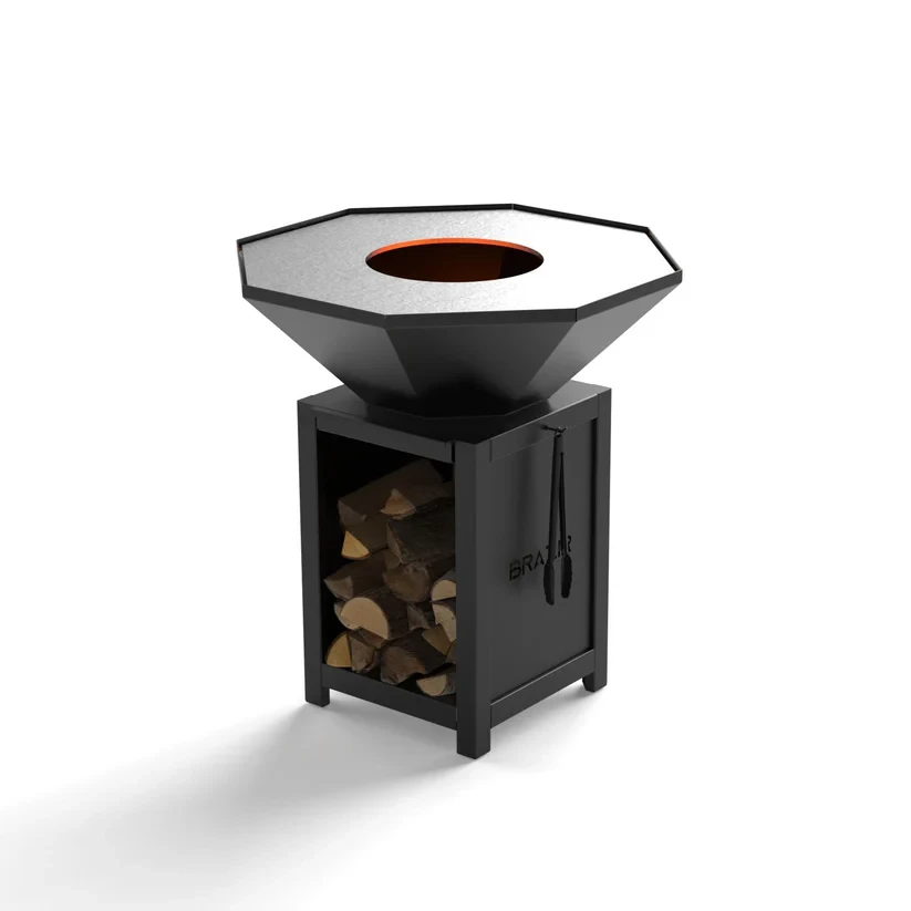 Brasero-Plancha 840 mm : Octogonal avec socle taille M - Finition Noire : peinture thermolaquée haute température - Idéal jusqu'à 15 convives