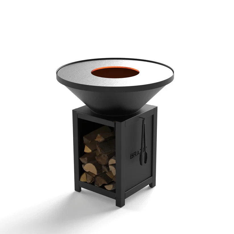 Brasero-Plancha 840 mm : Rond avec socle taille M - Finition Noire : peinture thermolaquée haute température - Idéal jusqu'à 15 convives