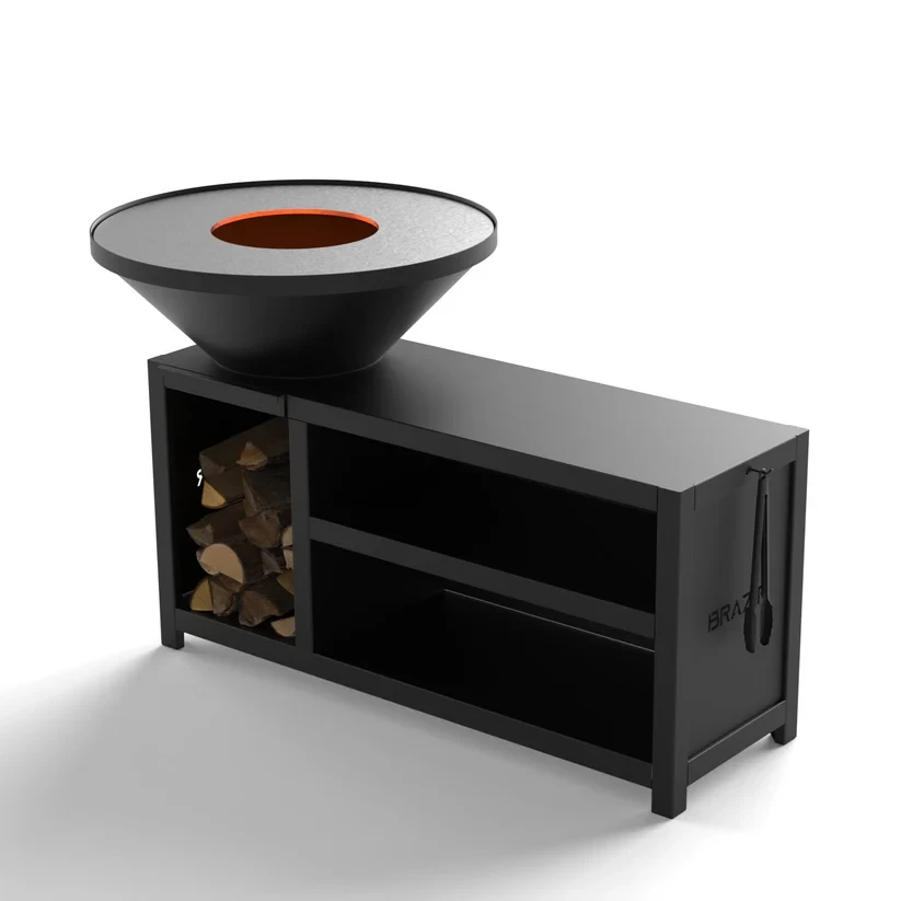 Brasero-Plancha 840 mm : Rond avec socle taille XL - Finition Noire : peinture thermolaquée haute température - Idéal jusqu'à 15 convives