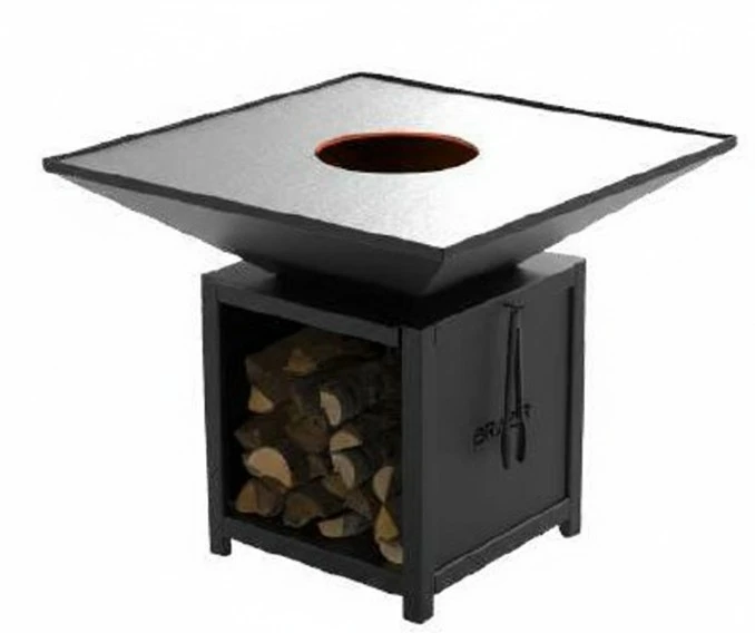 Brasero-Plancha 1040 mm : Carré avec socle taille L - Finition Noire : peinture thermolaquée haute température - Idéal jusqu'à 30 convives