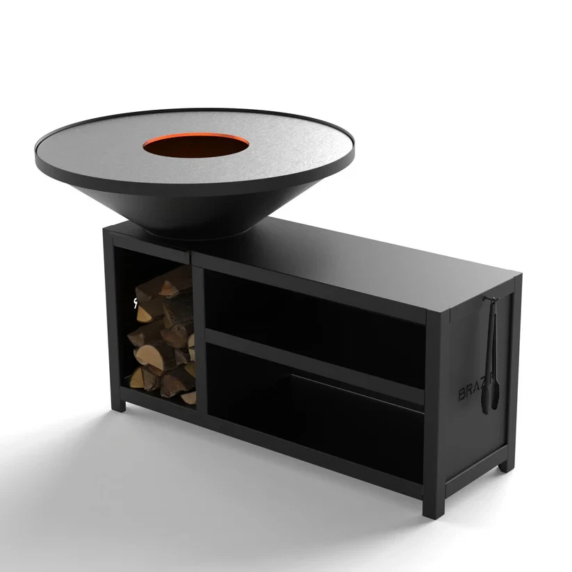 Brasero-Plancha 1040 mm : Rond avec socle taille XL - Finition Noire : peinture thermolaquée haute température - Idéal jusqu'à 30 convives