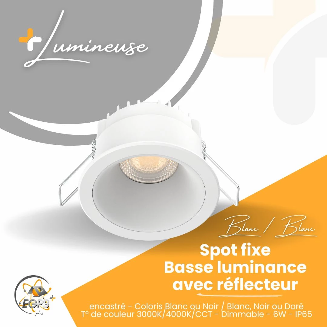 +Lumineuse - Spot Fixe Basse Luminance avec Réflecteur - Collerette blanche - RE2020 - EGPB+