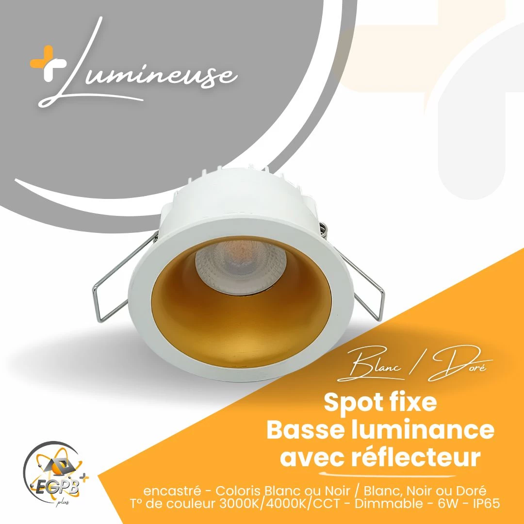 +Lumineuse - Spot Fixe Basse Luminance avec Réflecteur - Collerette blanche - RE2020 - EGPB+