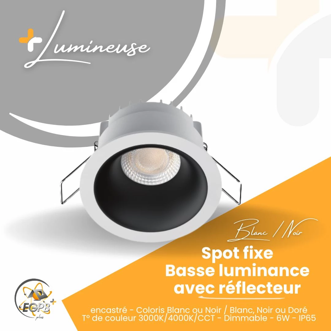 +Lumineuse - Spot Fixe Basse Luminance avec Réflecteur - Collerette blanche - RE2020 - EGPB+