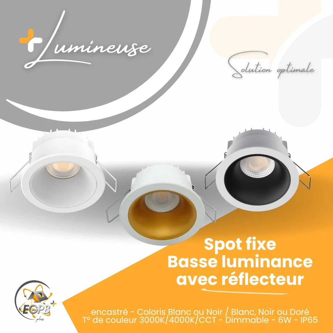 +Lumineuse - Spot Fixe Basse Luminance avec Réflecteur - Collerette blanche - RE2020 - EGPB+