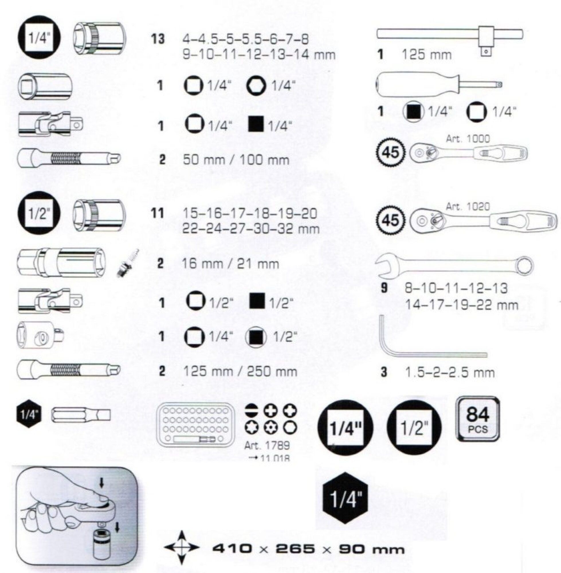 Coffret de 84 douilles 1/4″+1/2″ KRAFTWERK Basic-line 204.103.600