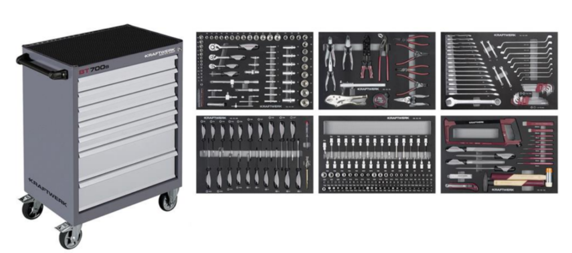 Servante d'atelier Basic Line BT700S avec 301 outils, 7 tiroirs KRAFTWERK