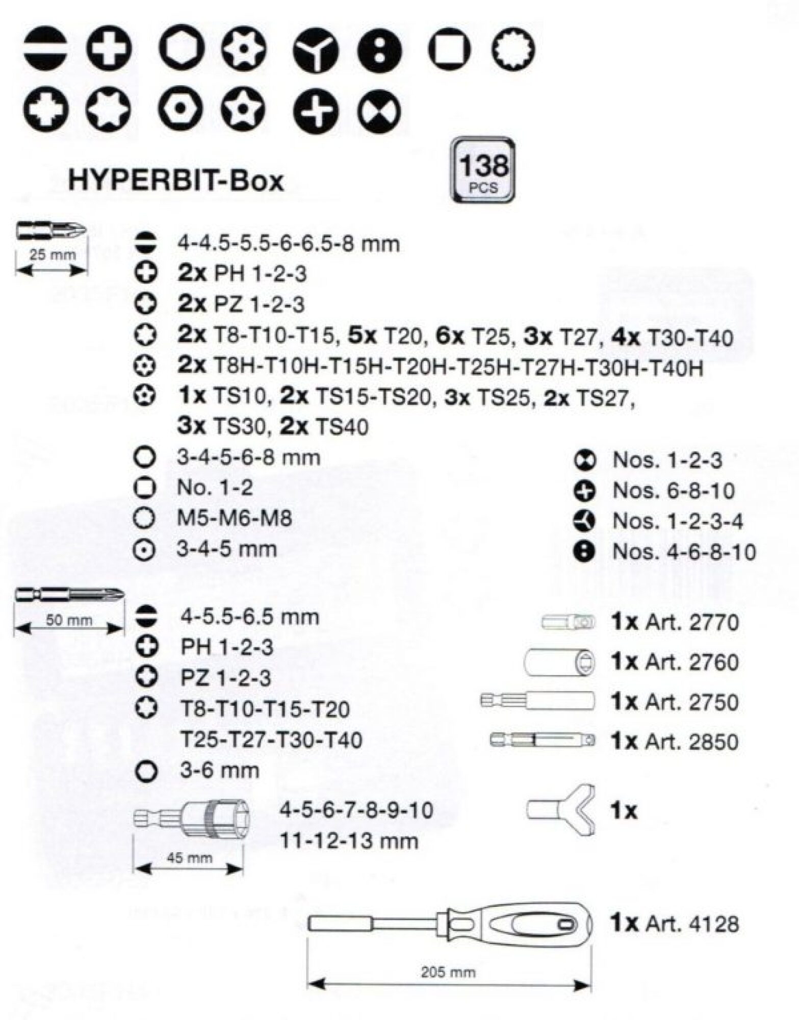 Boîte de 138 embouts universels 1/4 » KRAFTWERK 2778
