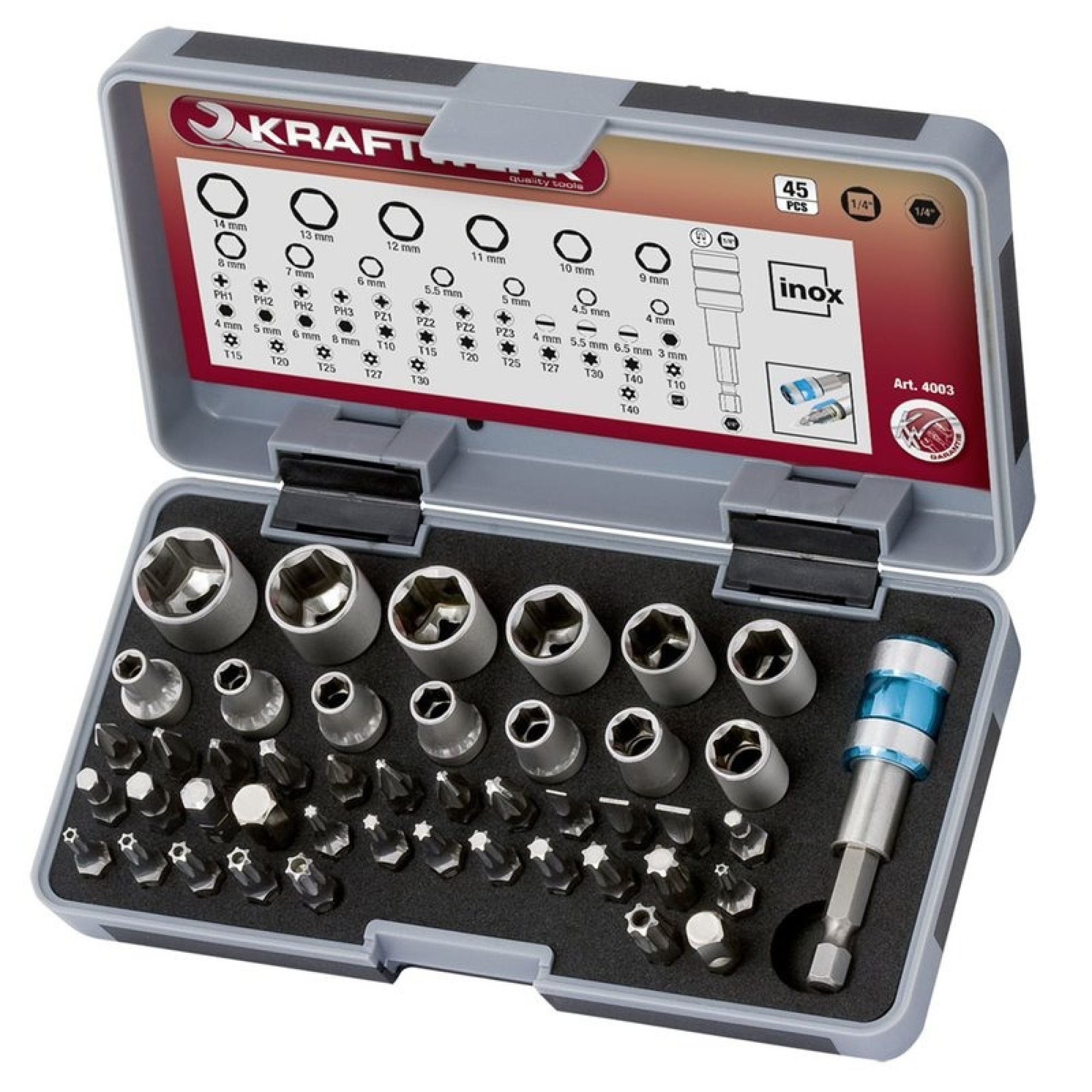 Jeu de douilles et embouts inox 1/4″ KRAFTWERK 4003