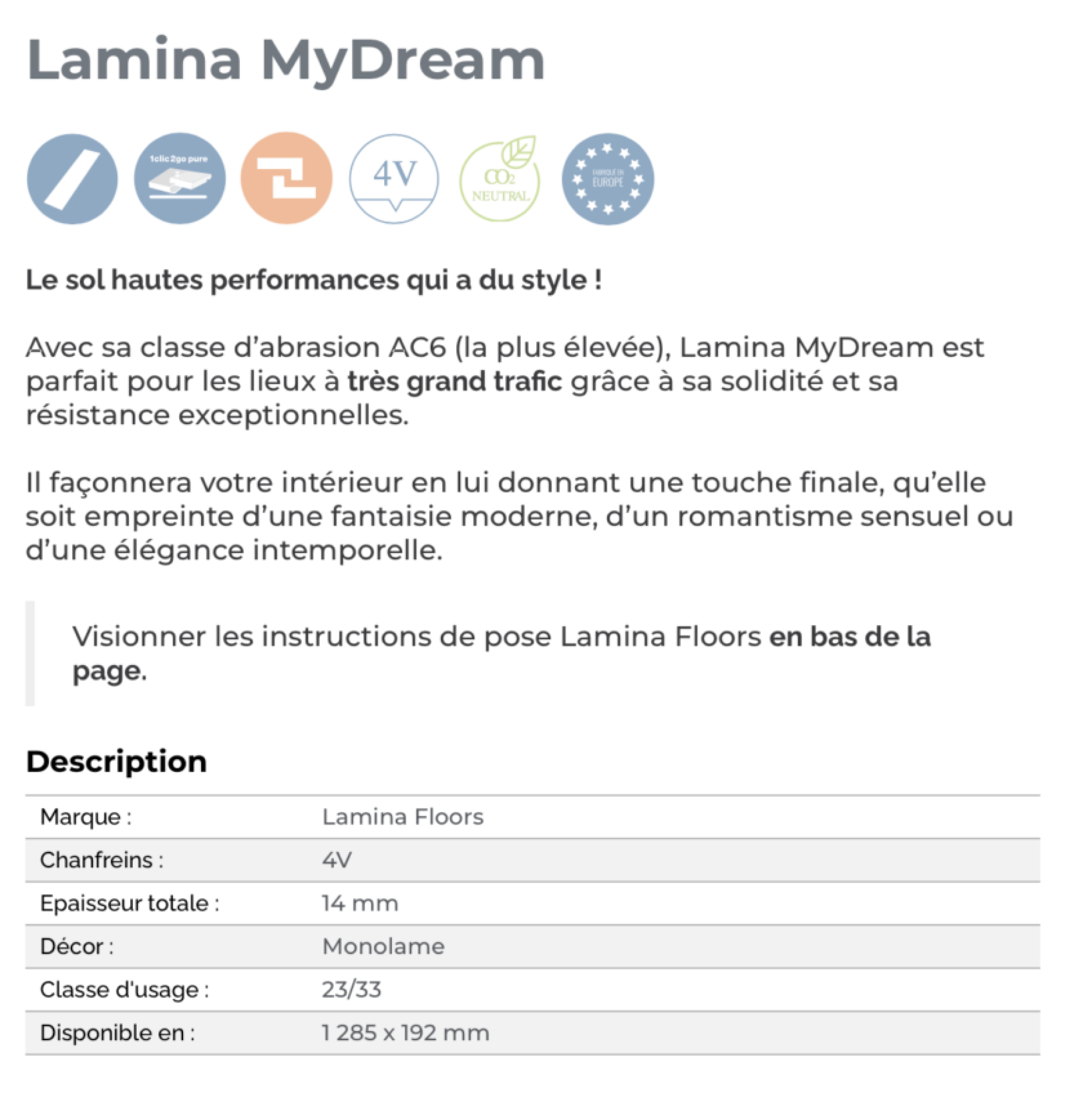 Parquet stratifié 14MM 4 CHANFREINS