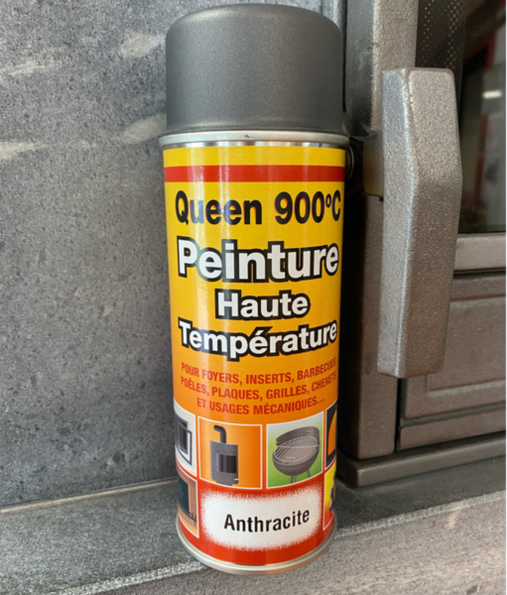 Peinture haute température 900° pour foyers, inserts et poêles gris anthracite