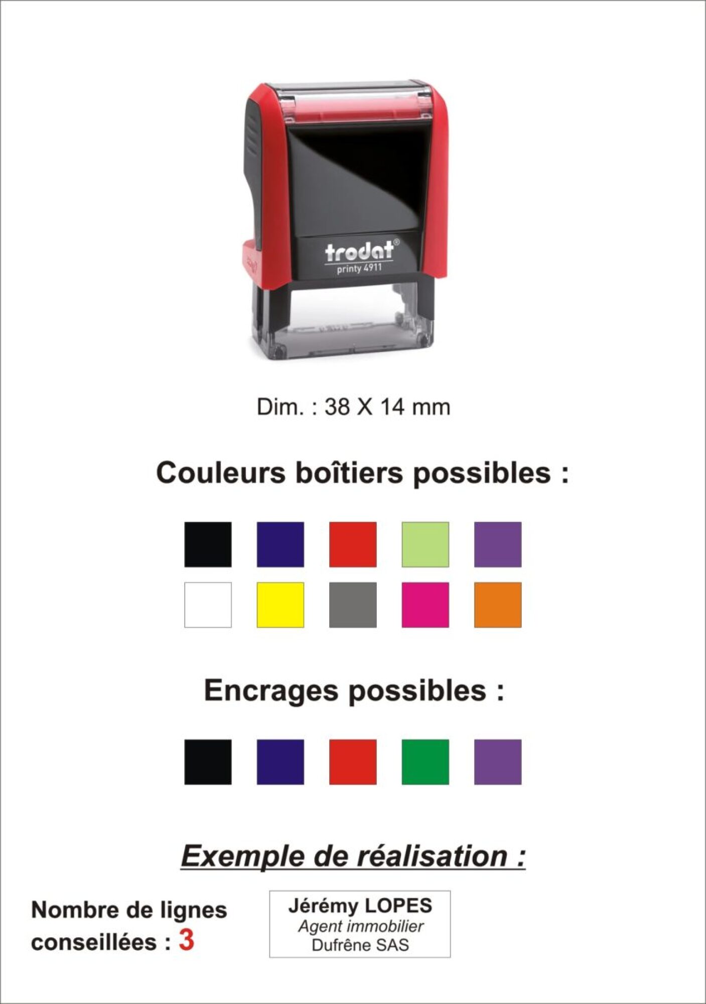 Vente tampon encreur caoutchouc 3 lignes