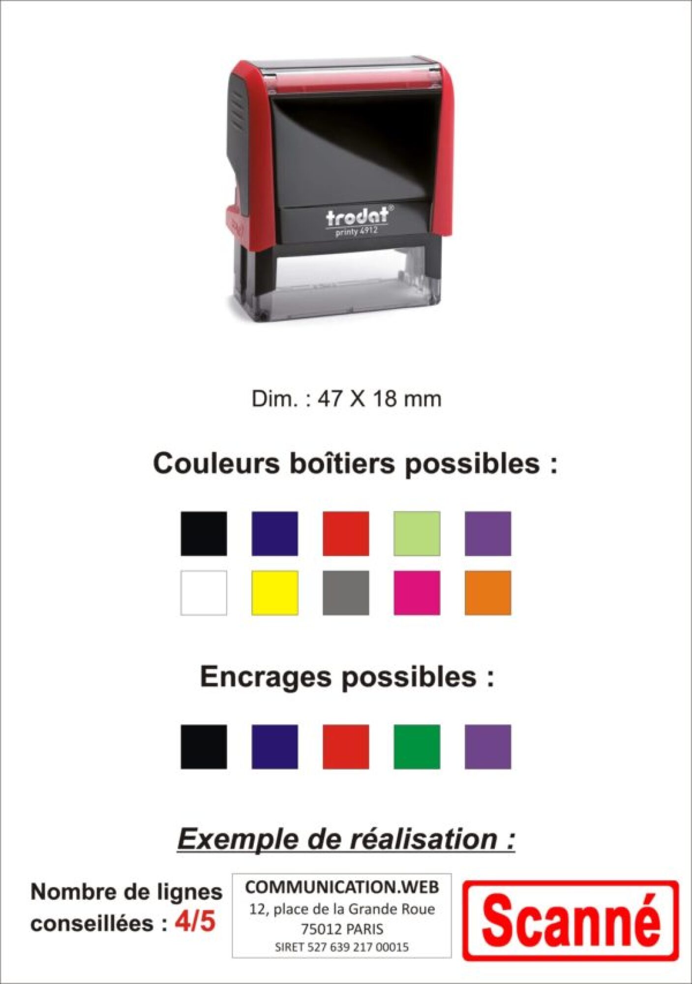 Vente tampon encreur caoutchouc 4 ou 5 lignes