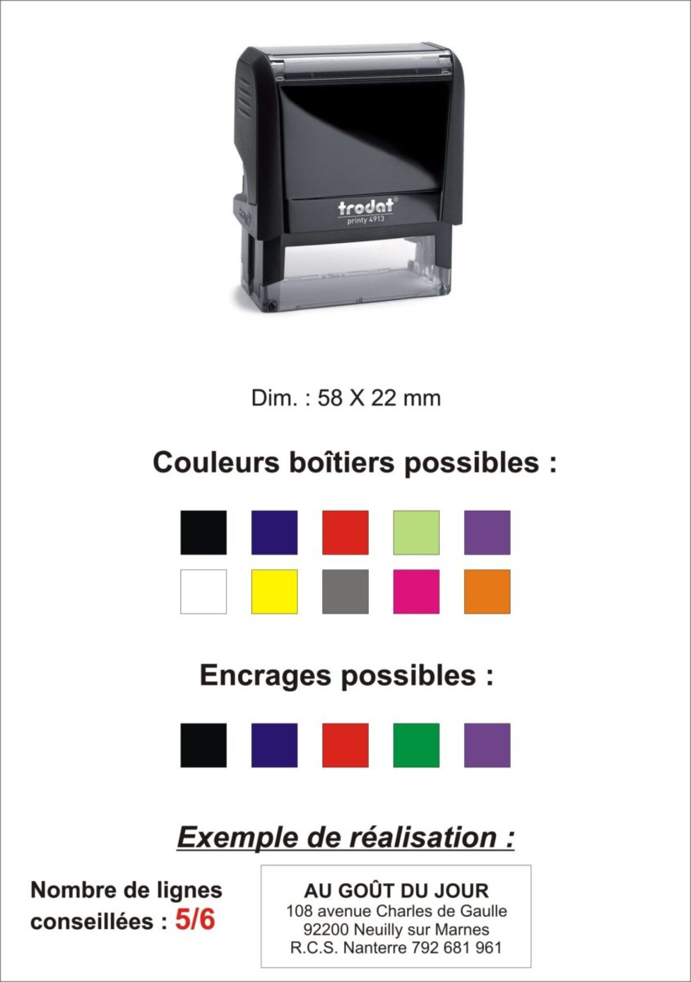 Vente tampon encreur caoutchouc 5 ou 6 lignes