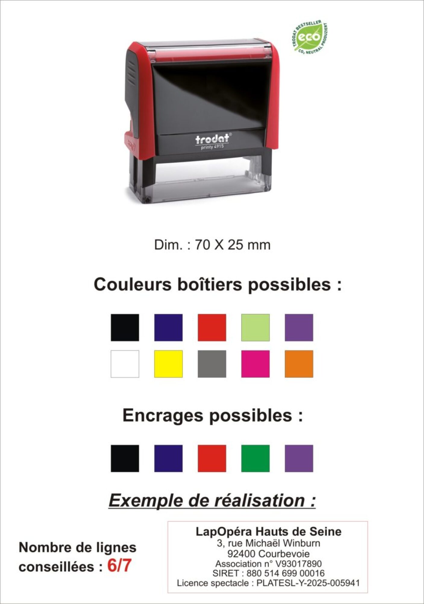 Vente tampon encreur caoutchouc 6 ou 7 lignes grande taille