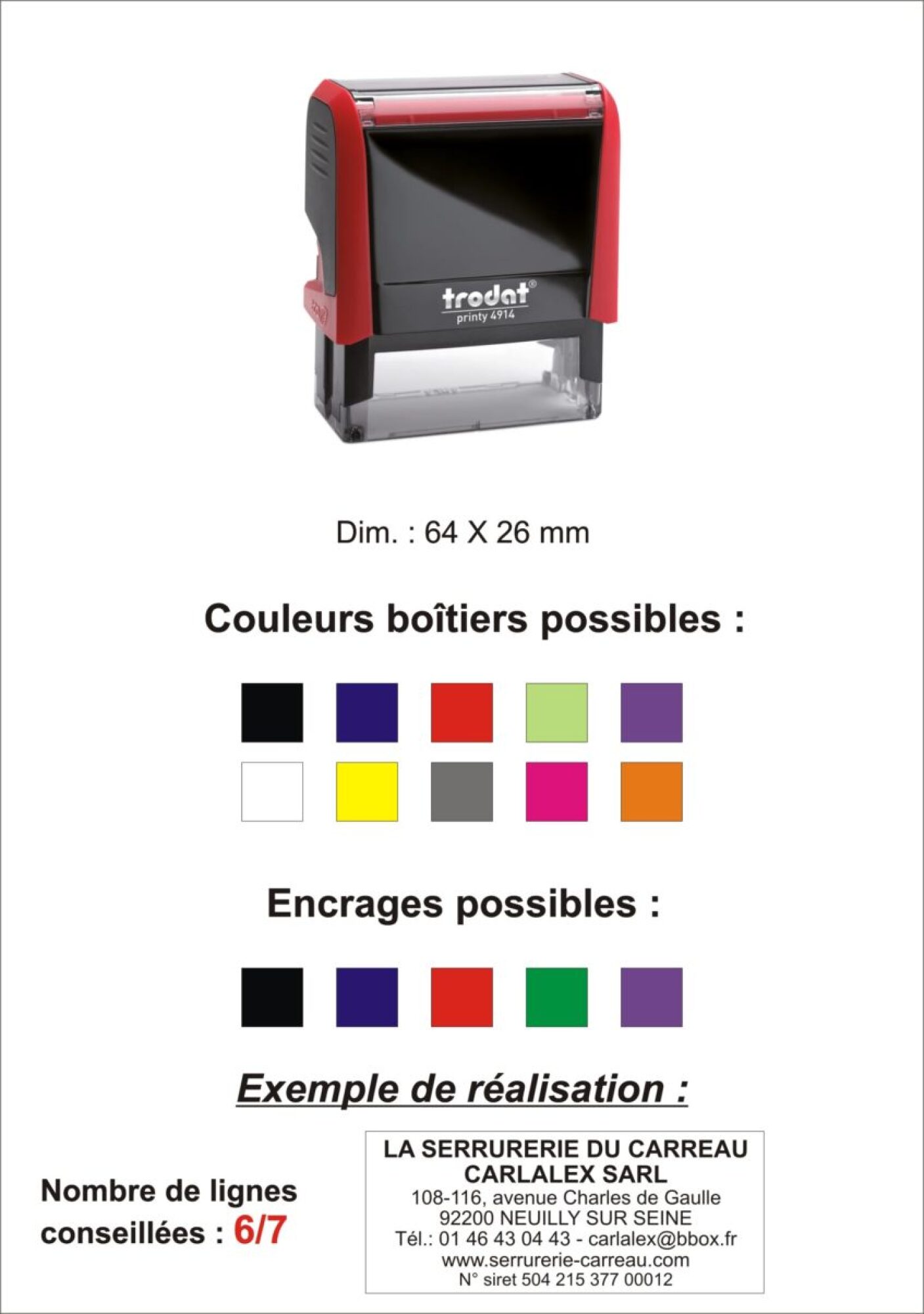 Vente tampon encreur caoutchouc 6 ou 7 lignes petite taille