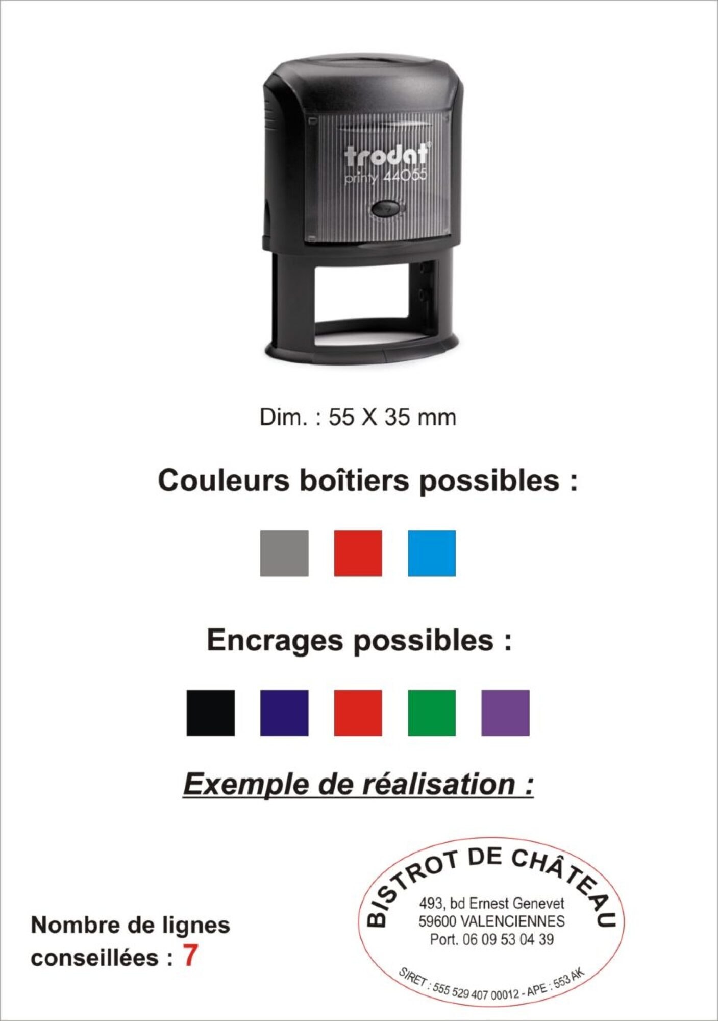 Vente tampon encreur caoutchouc 7 lignes