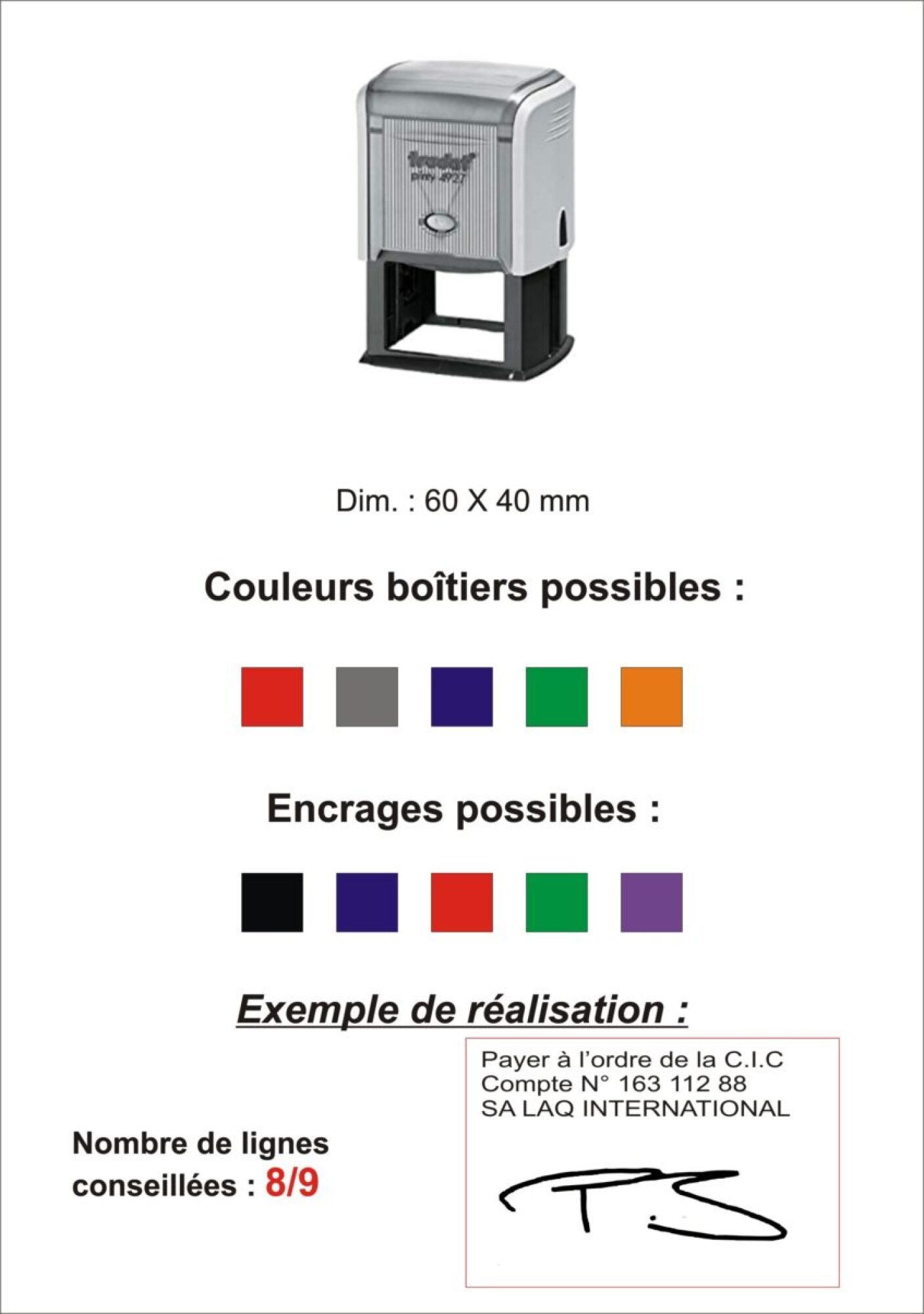 Vente tampon encreur caoutchouc 7 ou 8 lignes
