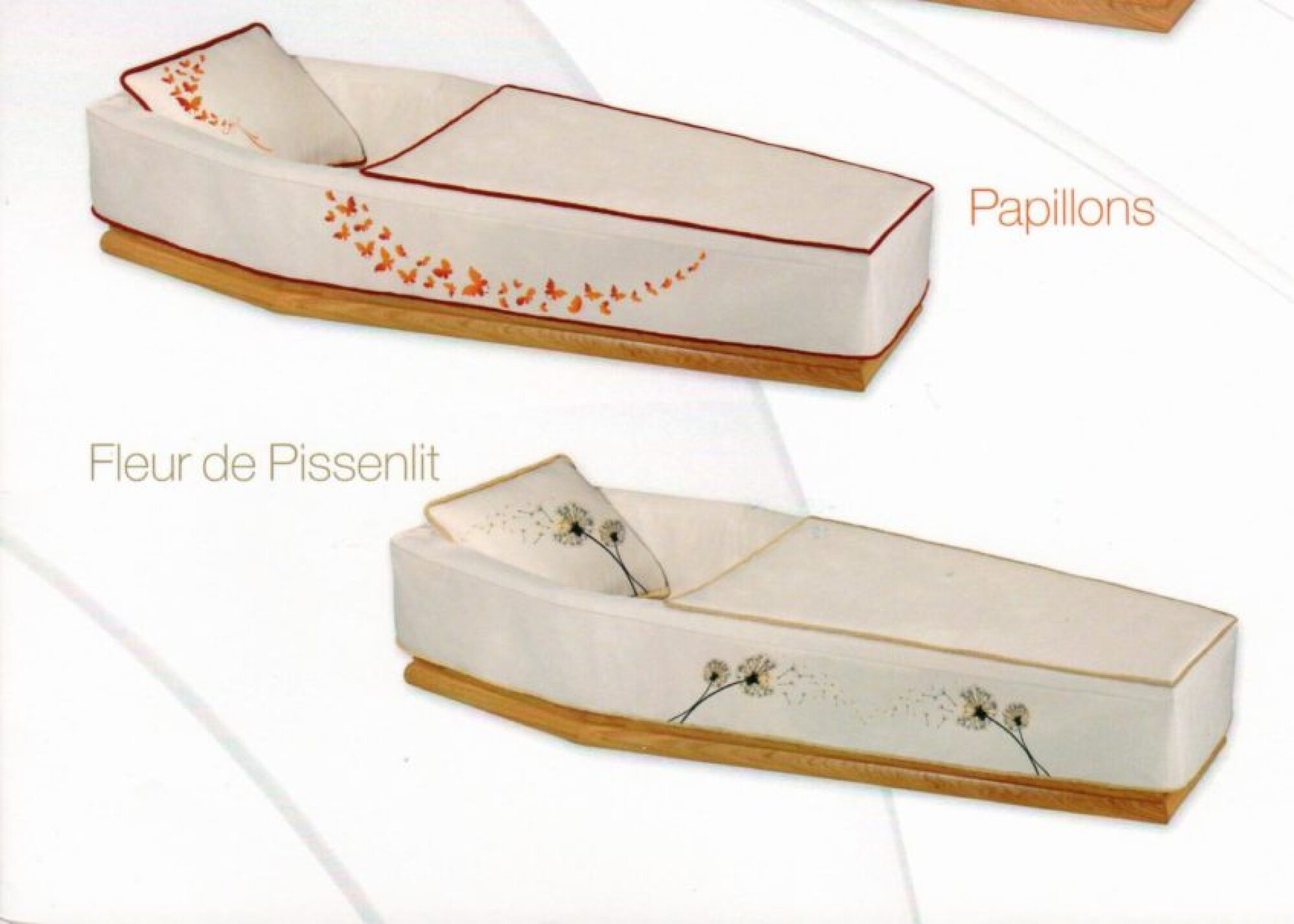 Capiton Cercueil « PISSENLITS » ou « PAPILLONS ORANGÉS »