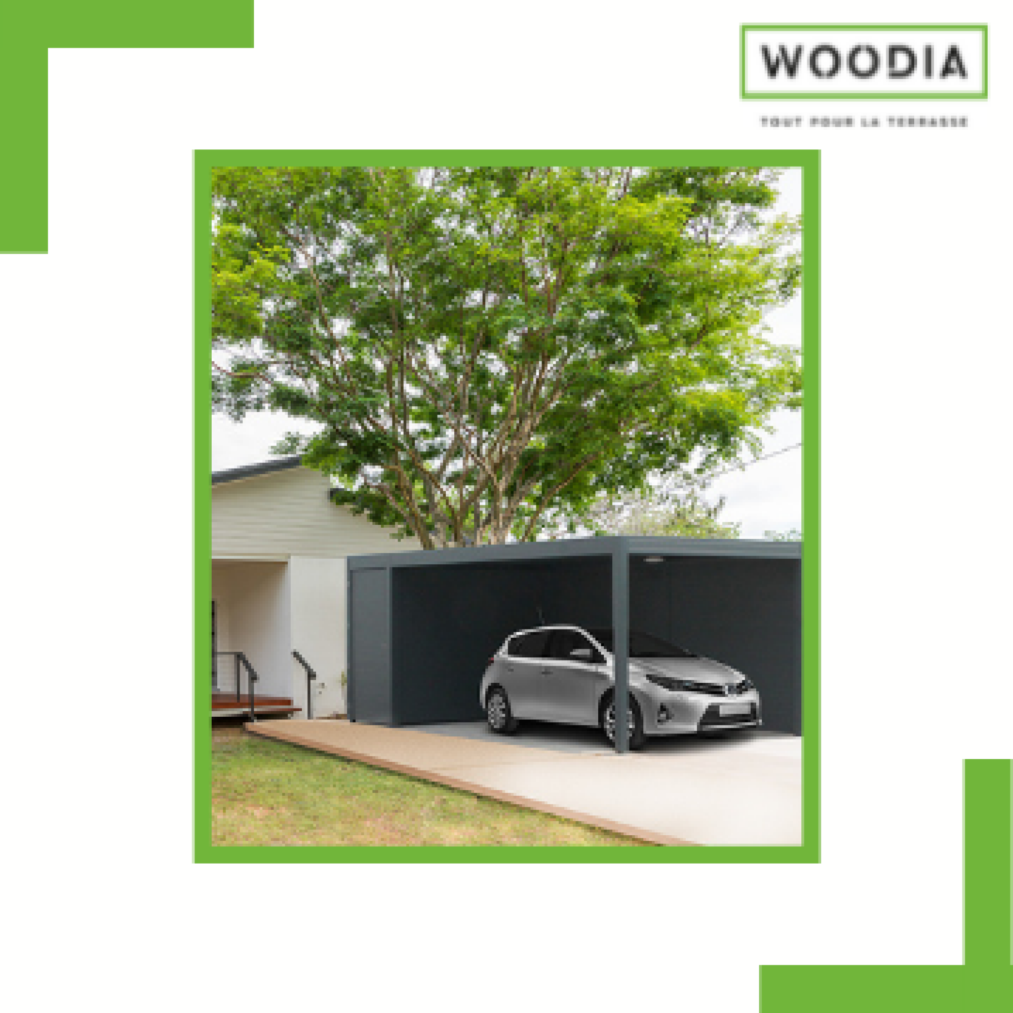 Carport aluminium toiture polycarbonate avec local de rangement