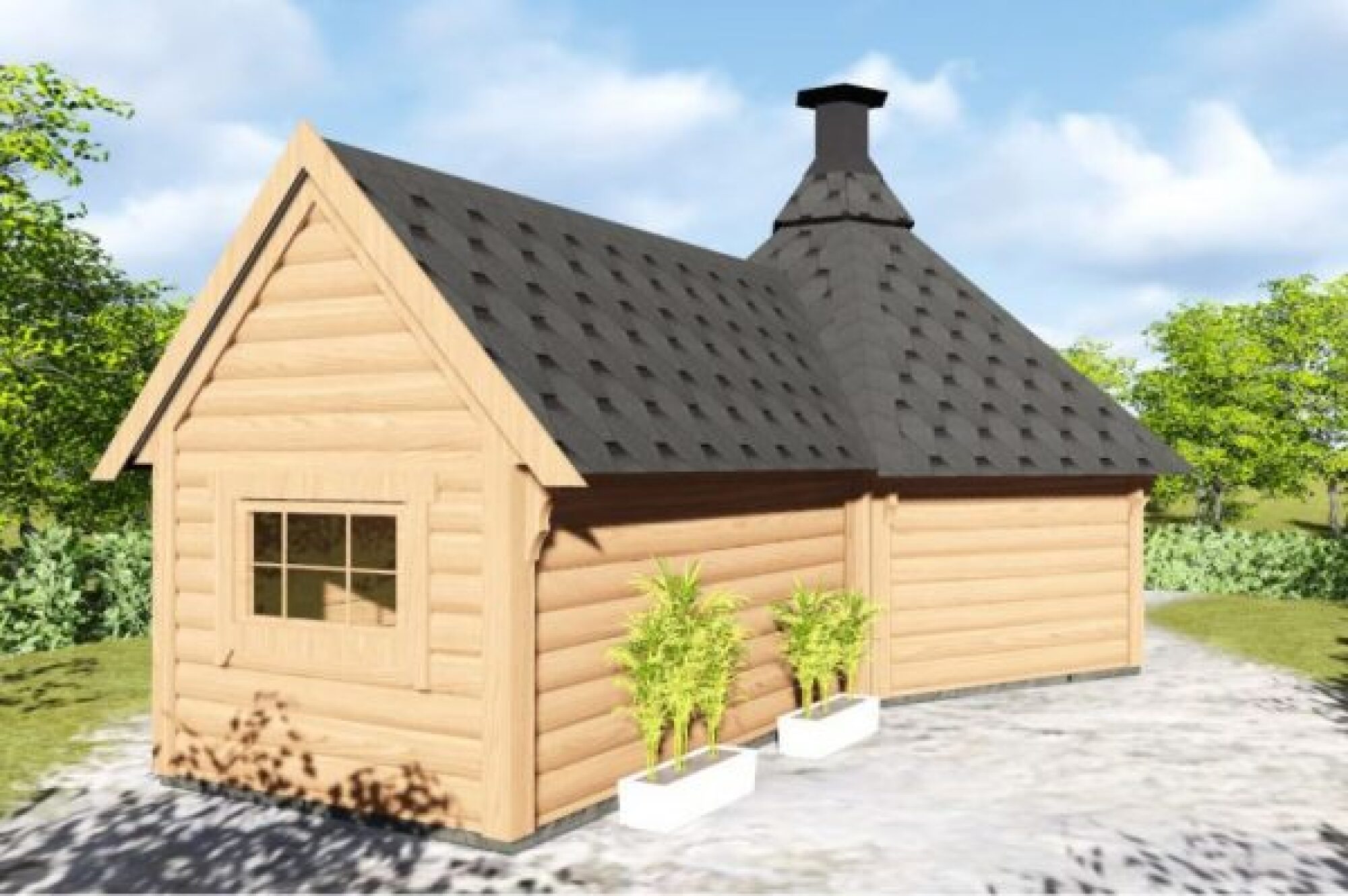 Kota mixte grill 9.2 m² extension sauna 2.50 m