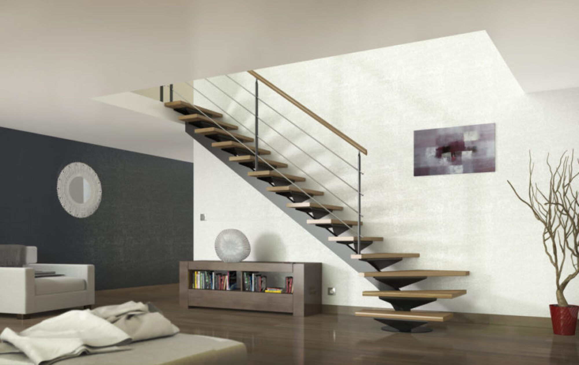 Pose d'escalier intérieur en bois et métal