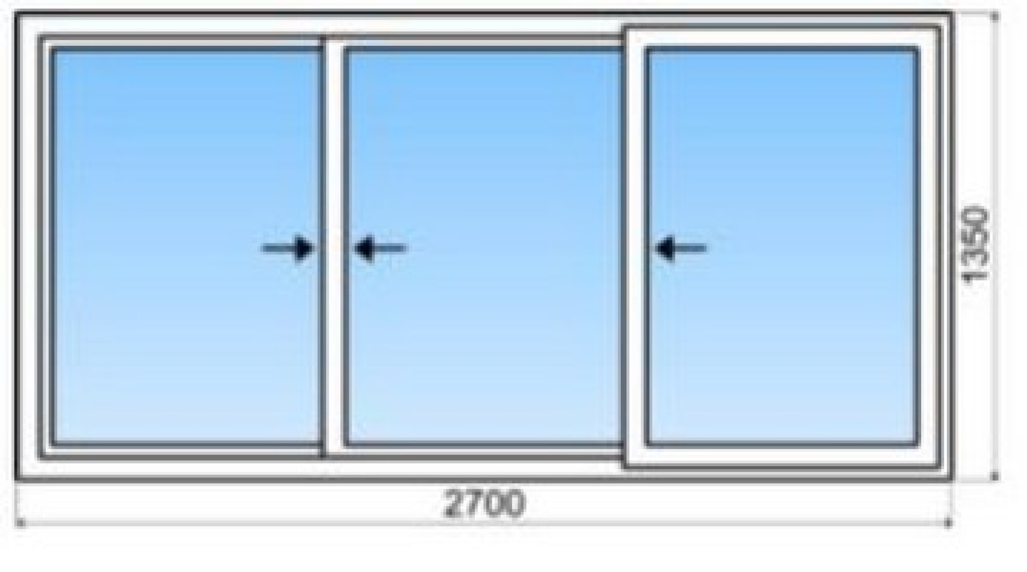 Coulissant aluminium 3 vantaux et 3 rails