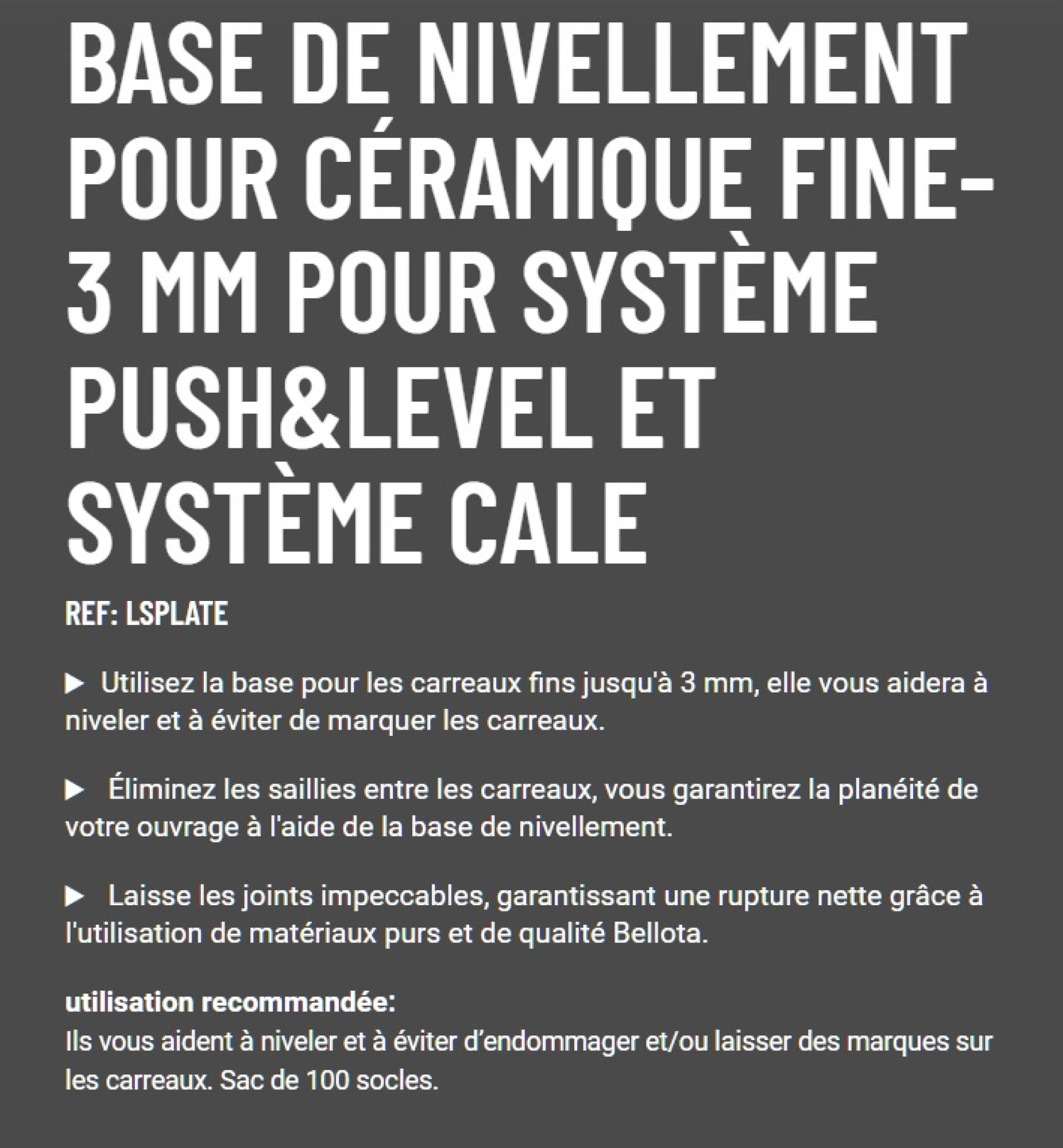 lsplate - Base de nivellement pour céramique fine