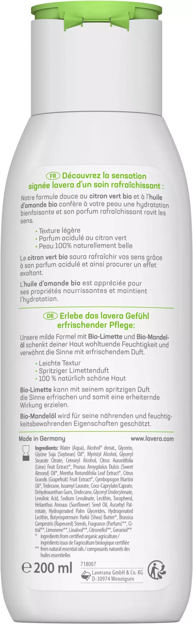 Lait Corps Rafraîchissant Citron Vert Huile d'Amande BIO