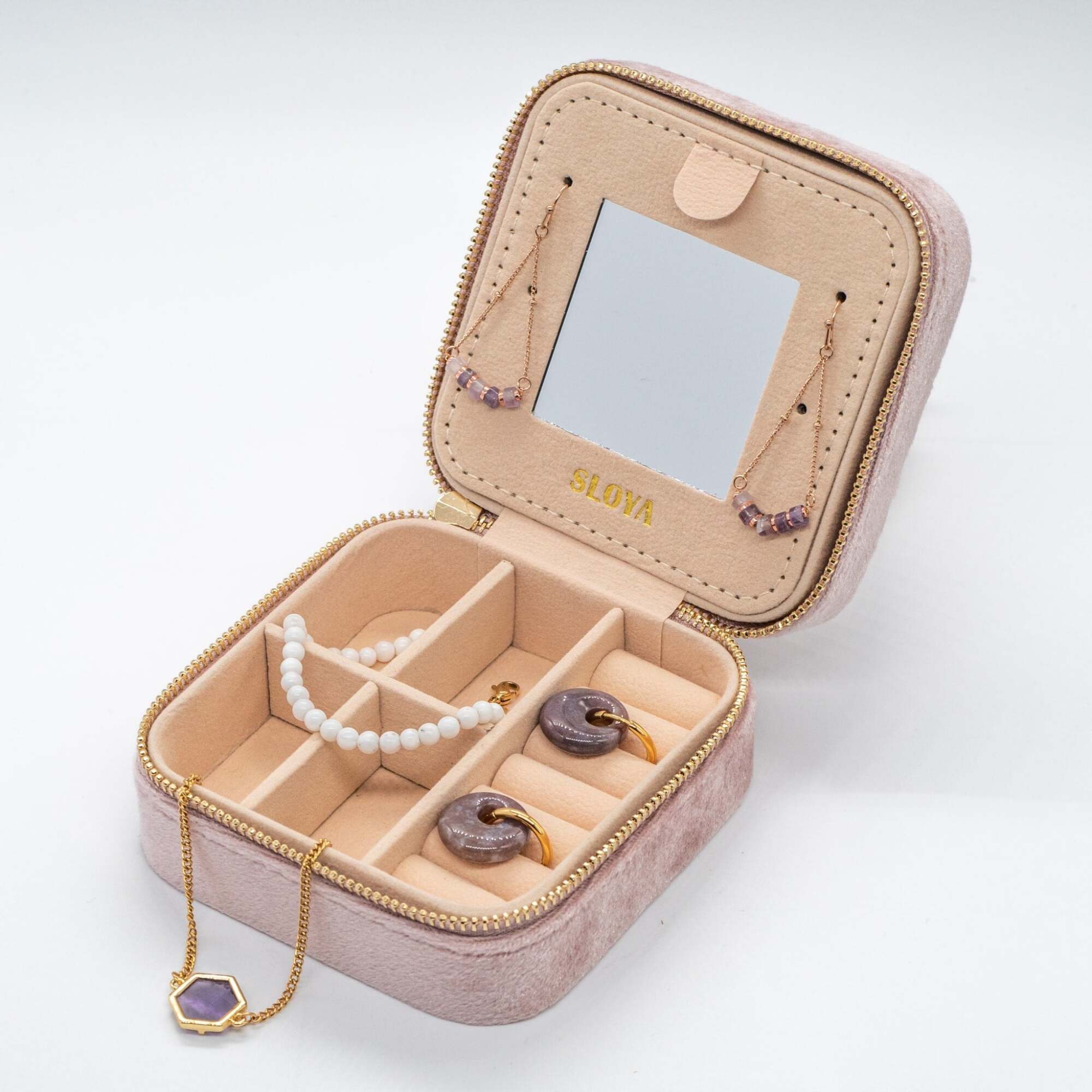 Boîte à bijoux velours rose pêche