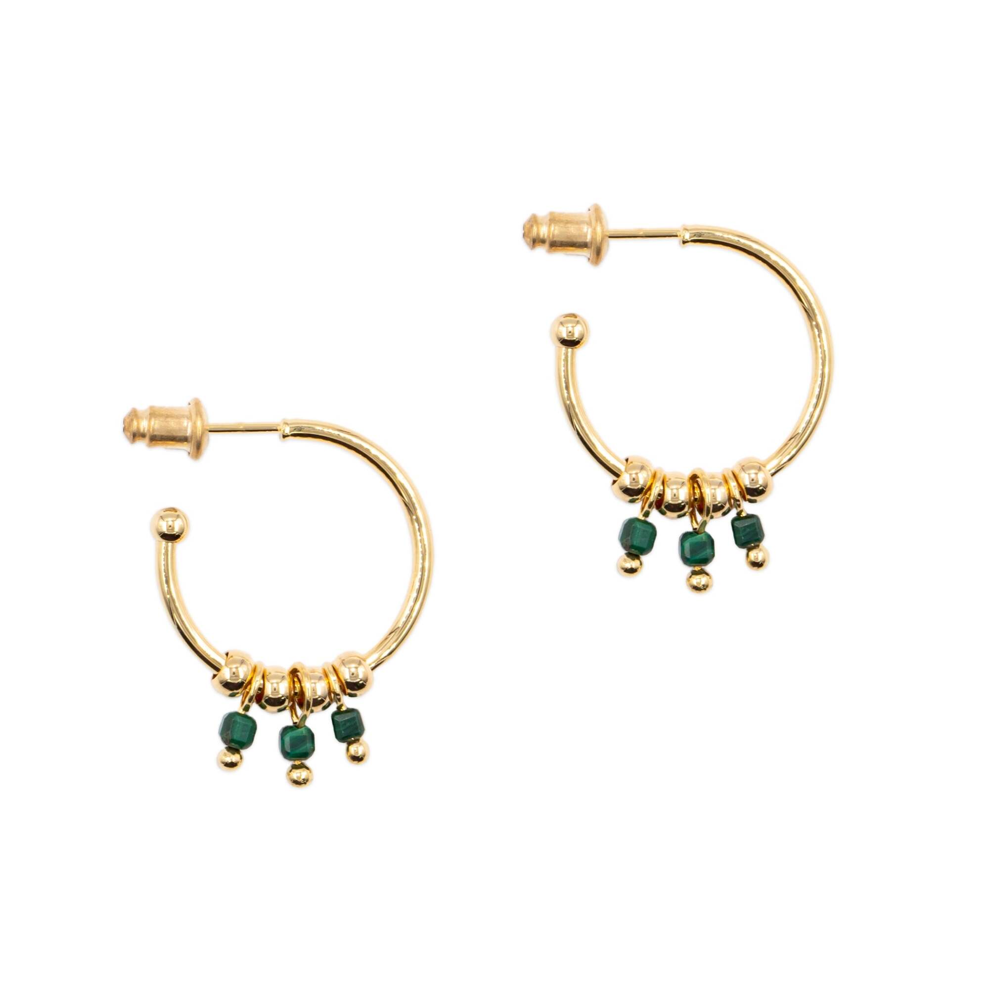 Boucles d'oreilles Karia en pierres Malachite