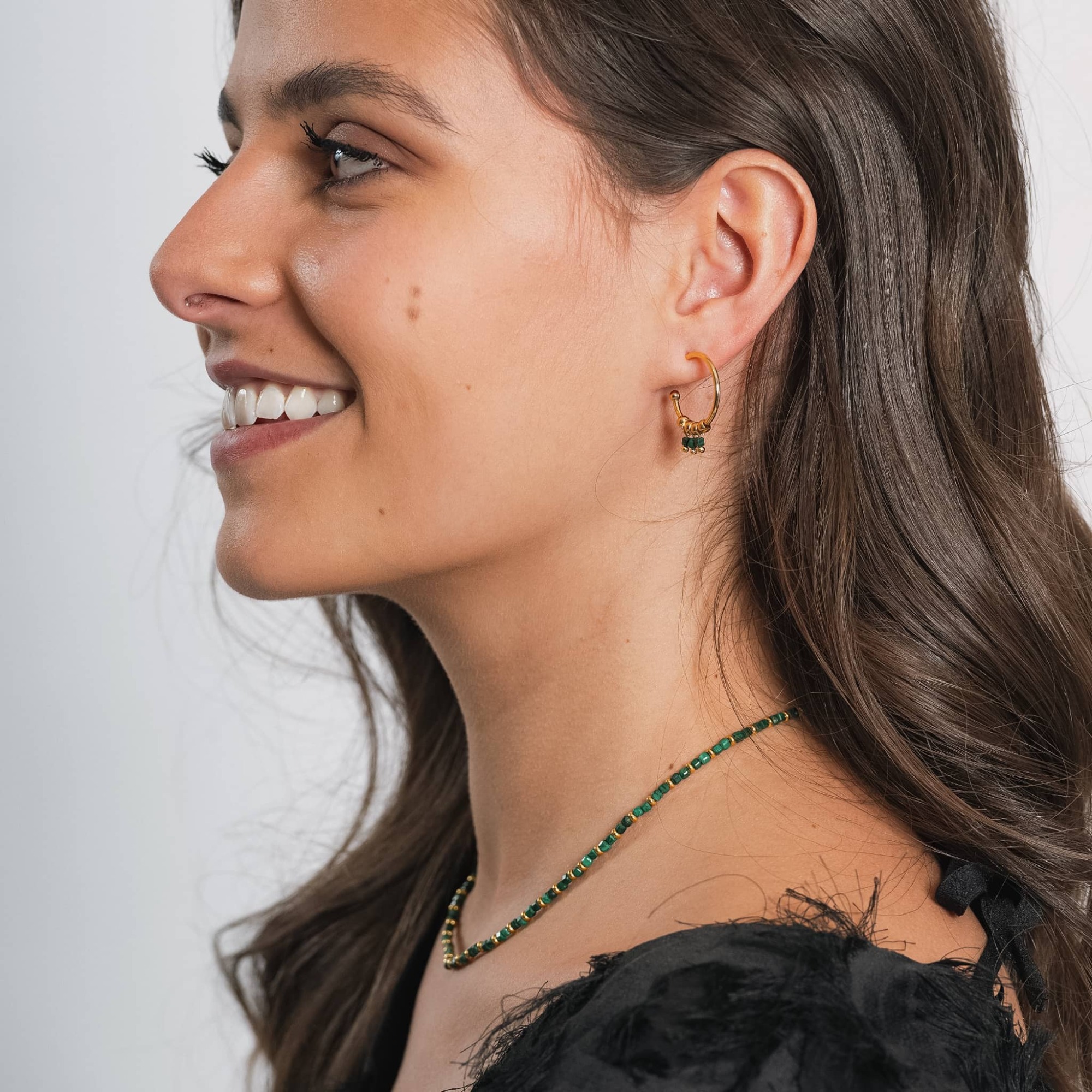 Boucles d'oreilles Karia en pierres Malachite