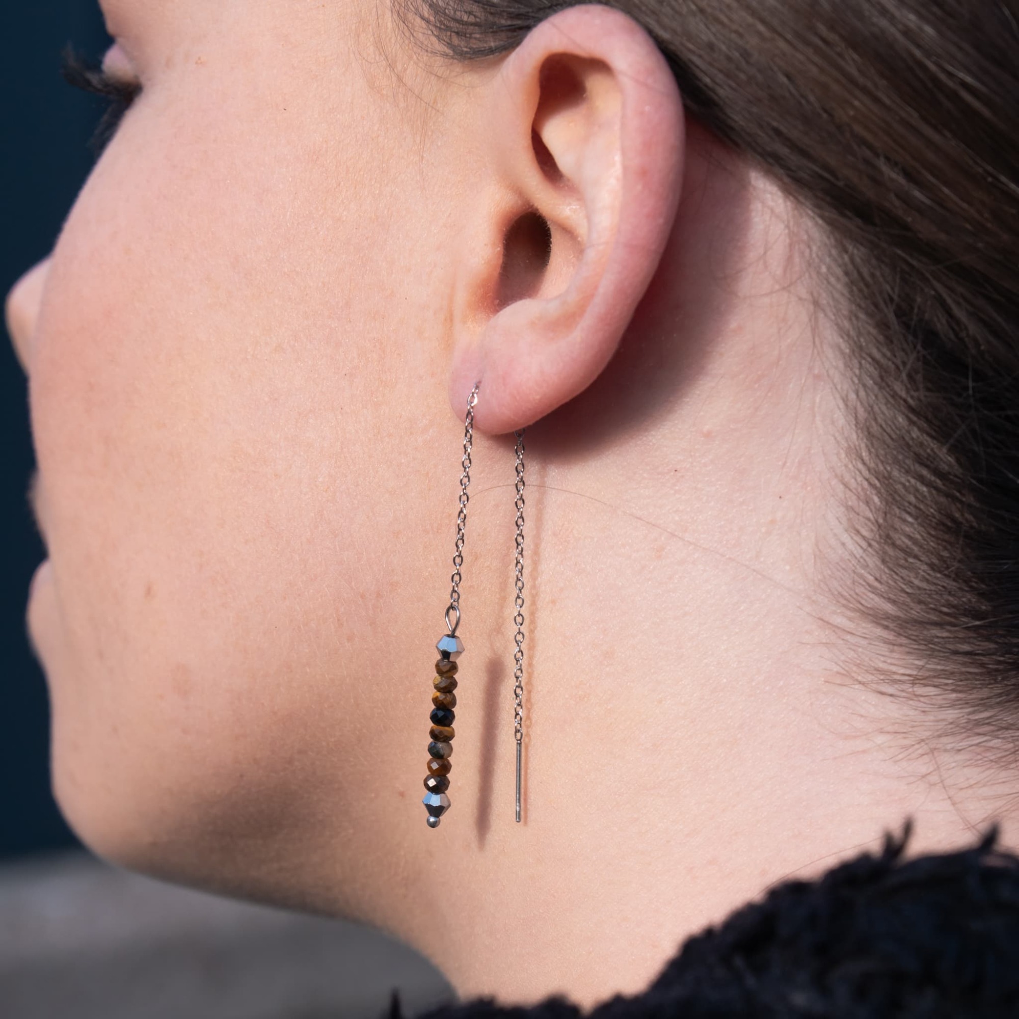 Boucles d'oreilles pendantes Lumia en pierres Oeil de Tigre