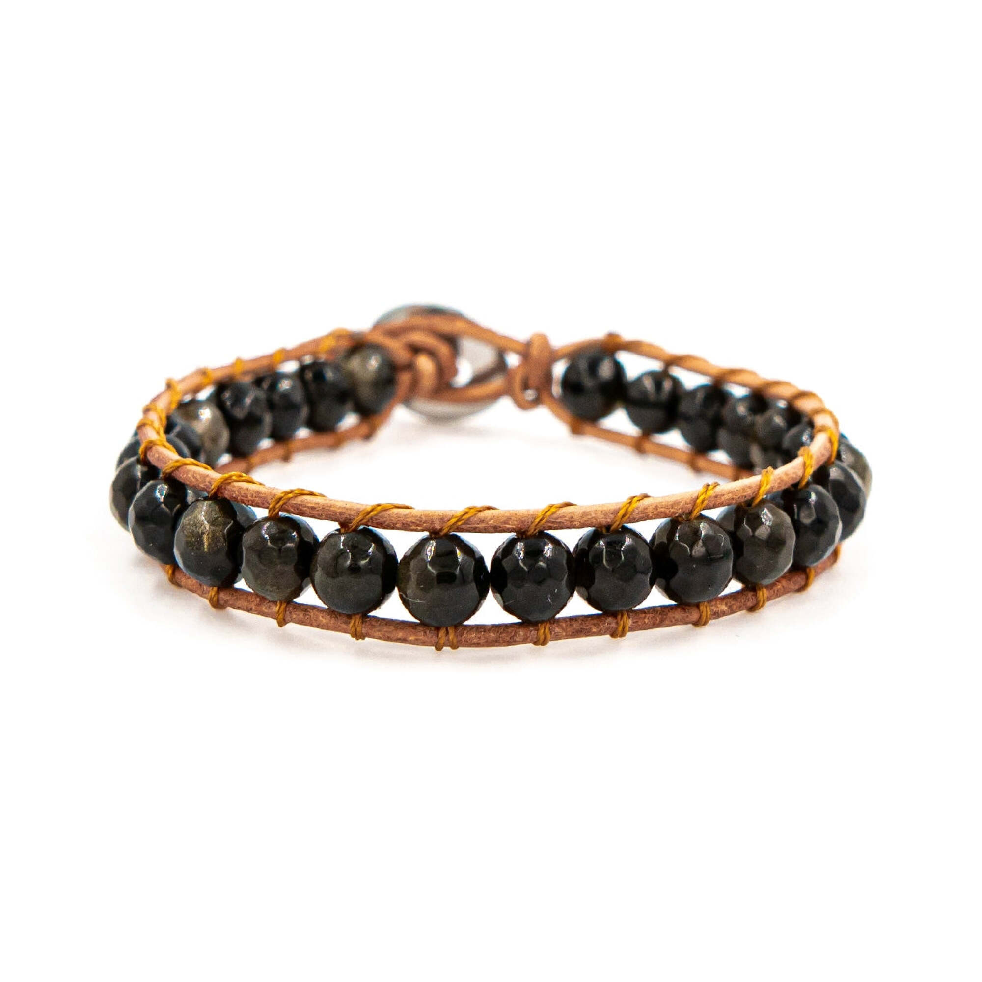 Bracelet Facelia en pierres Obsidienne et cuir véritable