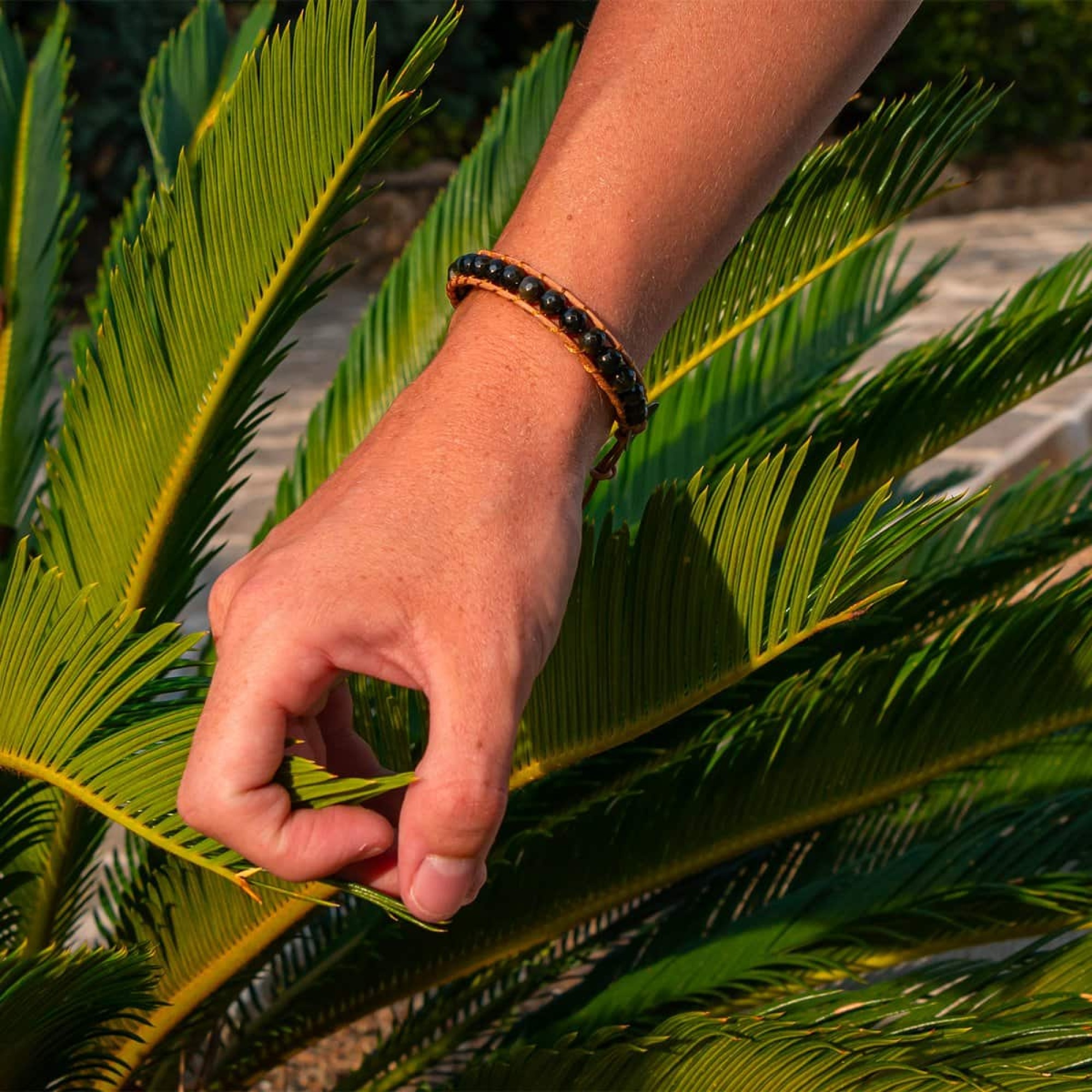 Bracelet Facelia en pierres Obsidienne et cuir véritable
