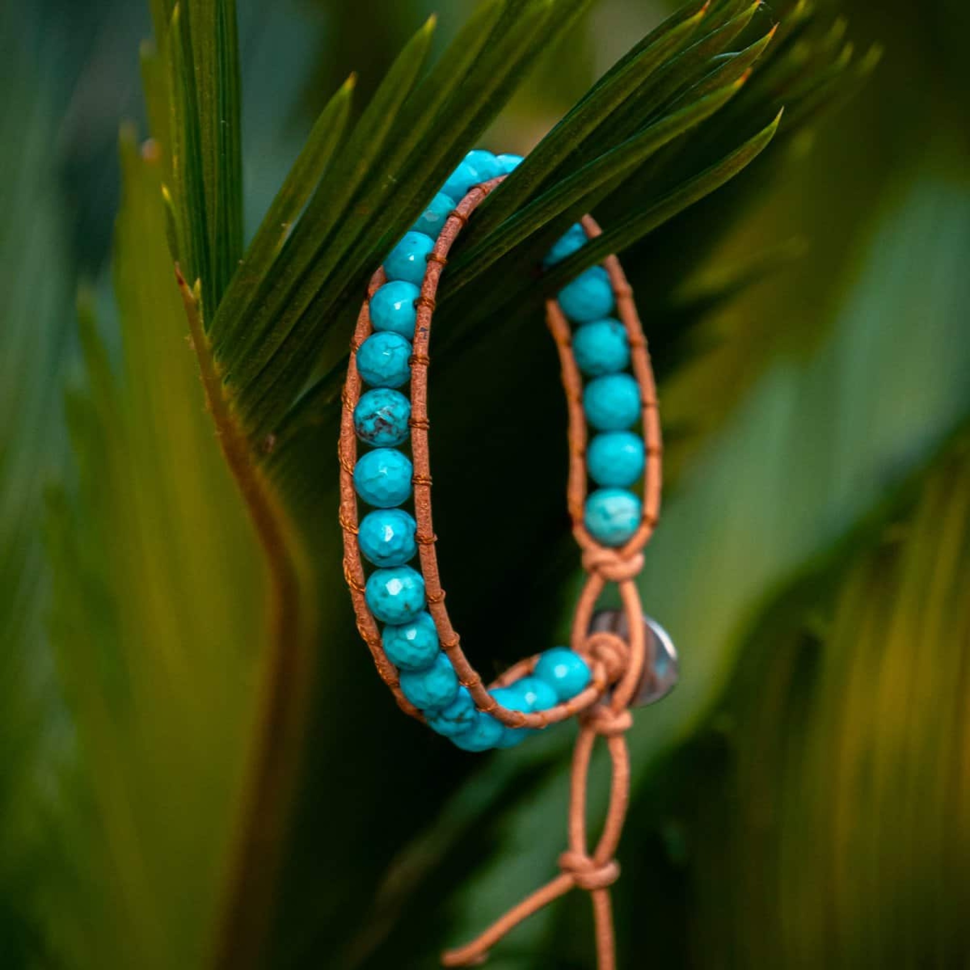 Bracelet Facelia en pierres Turquoise et cuir véritable