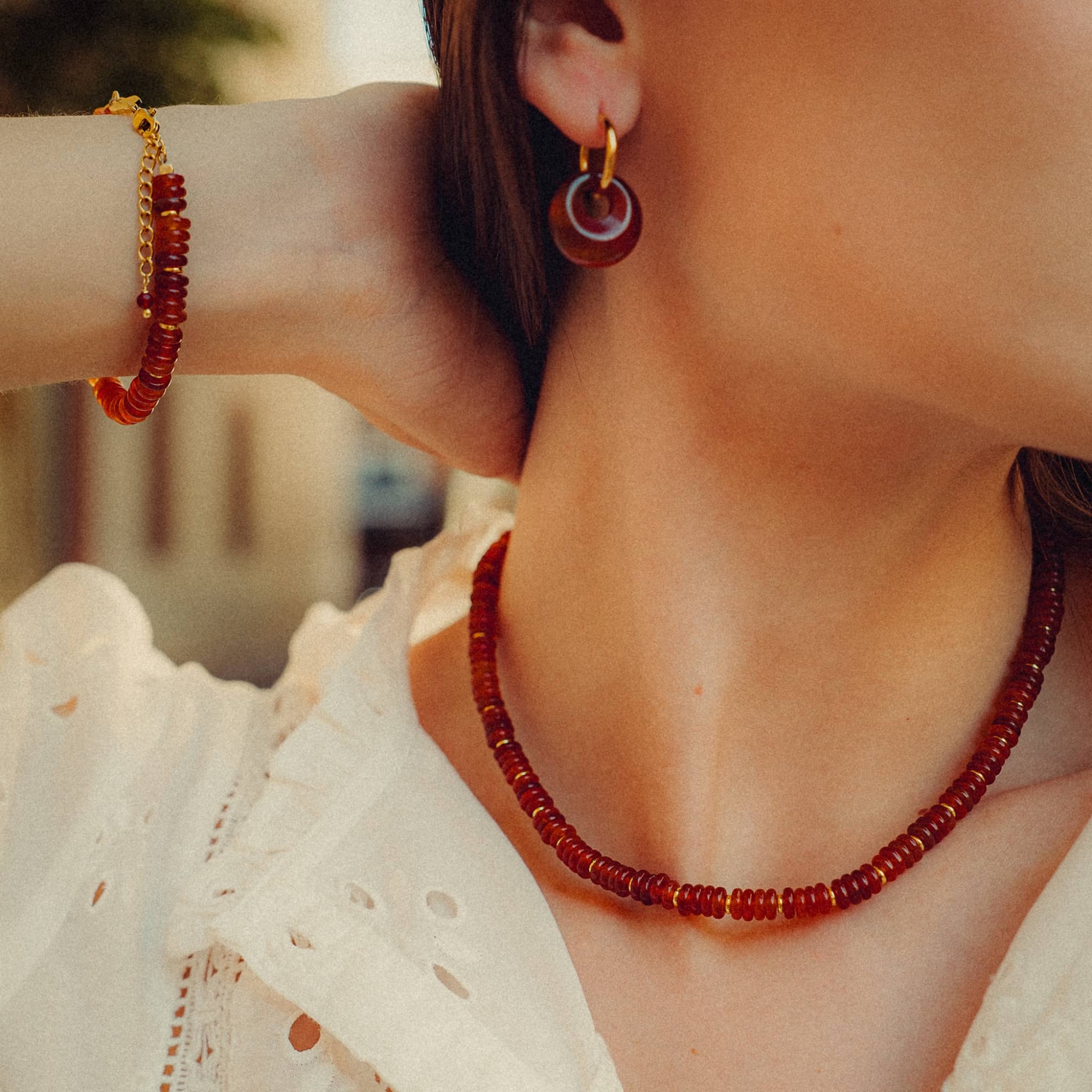 Collier Blima en pierres Agate rouge