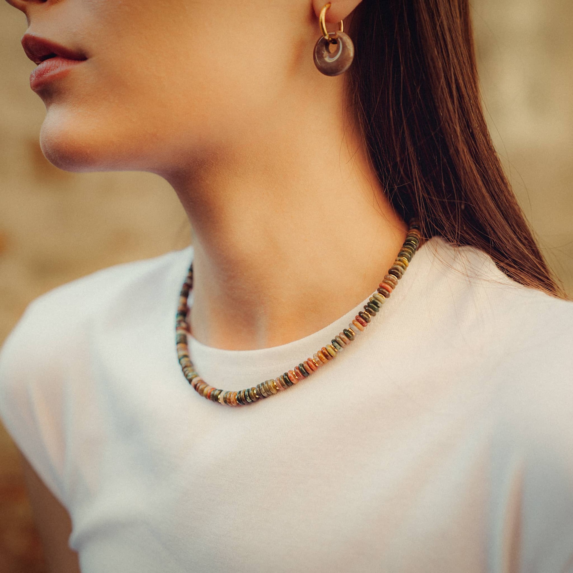 Collier, bracelet et boucles d'oreilles Blima en pierres Agate Indienne