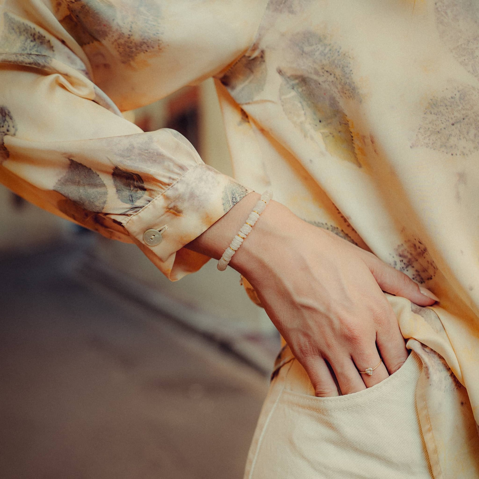 Collier, bracelet et boucles d'oreilles Blima en pierres Jade blanc