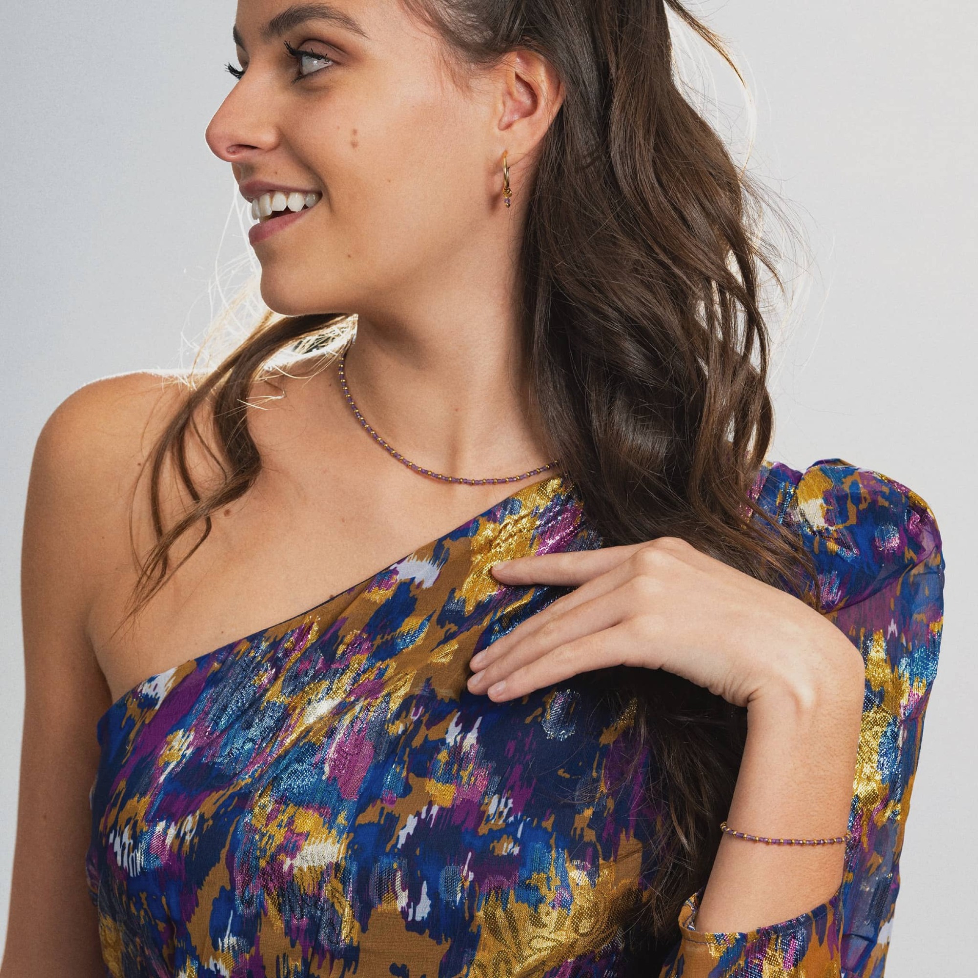 Collier, bracelet et boucles d'oreilles Karia en pierres Améthyste