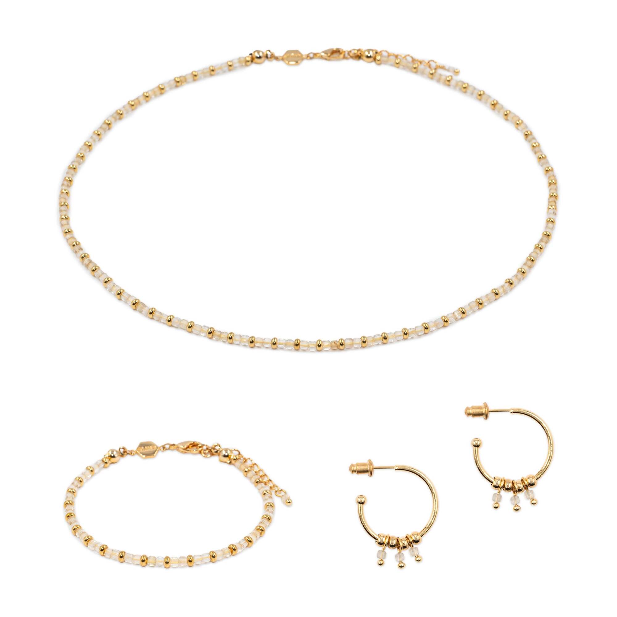 Collier, bracelet et boucles d'oreilles Karia en pierres Citrine