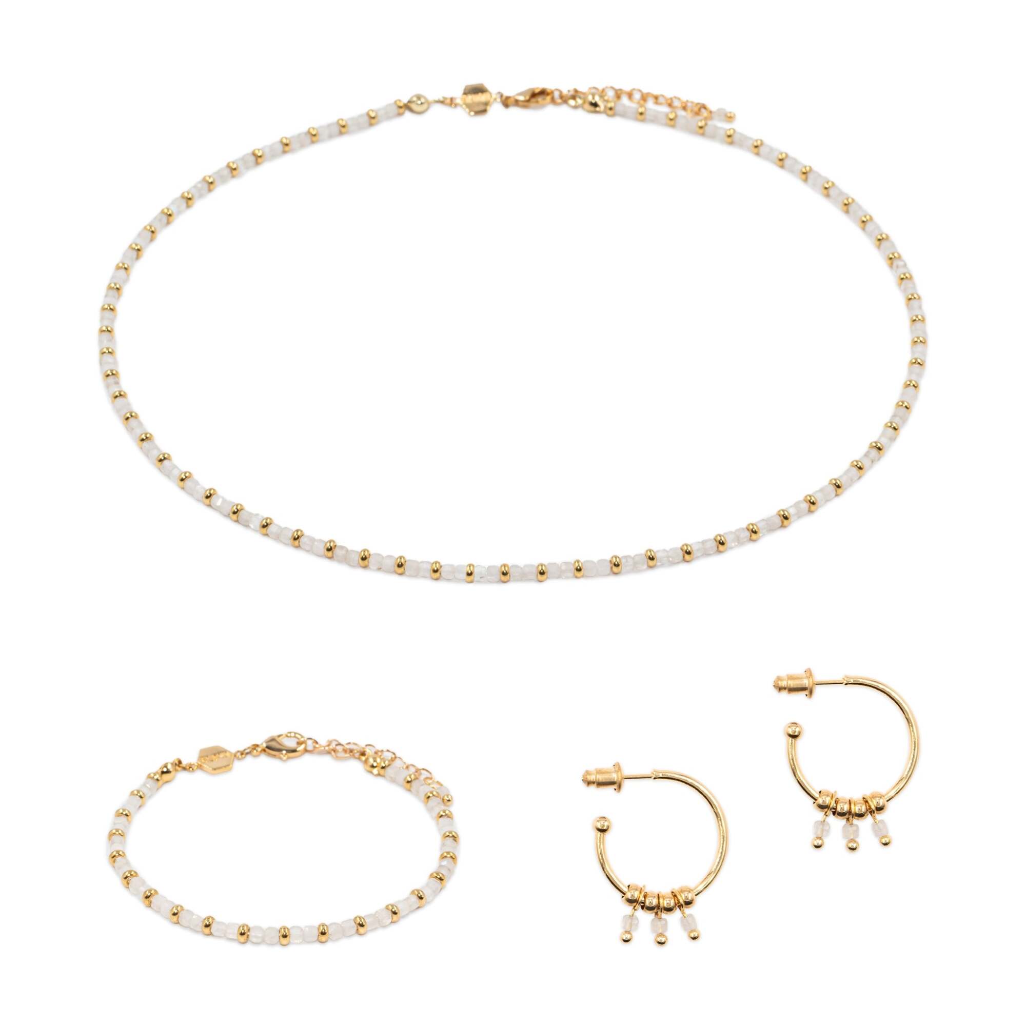 Collier, bracelet et boucles d'oreilles Karia en pierres Pierre de lune